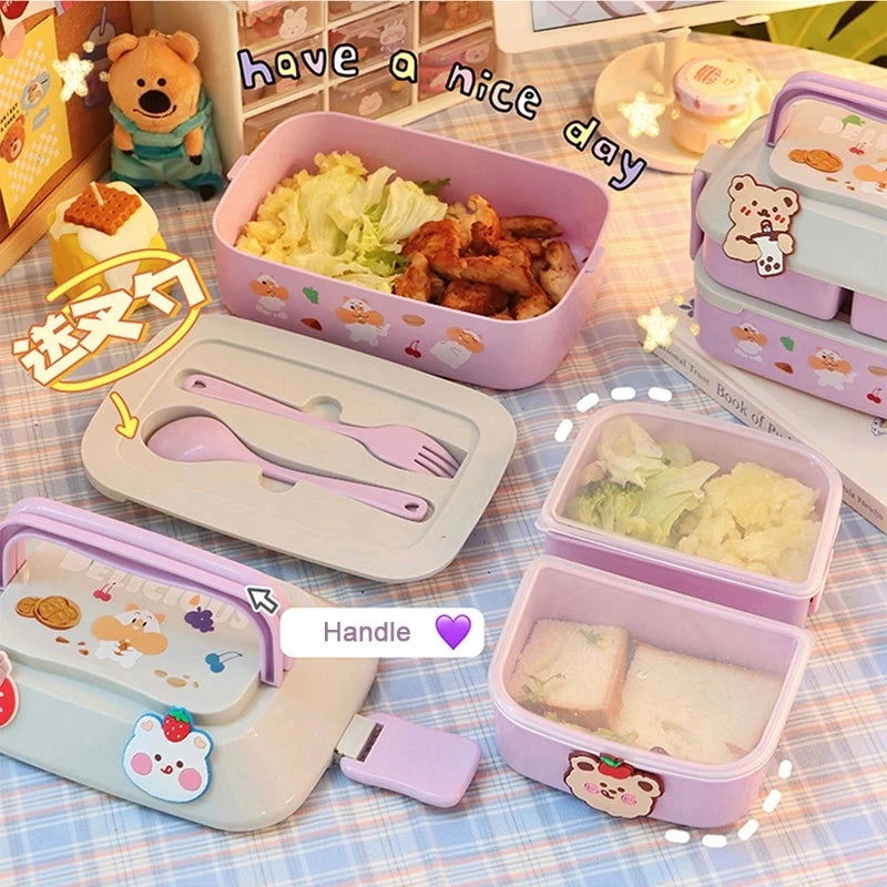 Kawaii Portable Lunch Box For Girls School Kids Plastic Picnic Bento Box Microwave Food Box With Compartments Storage Containers - Slobuy