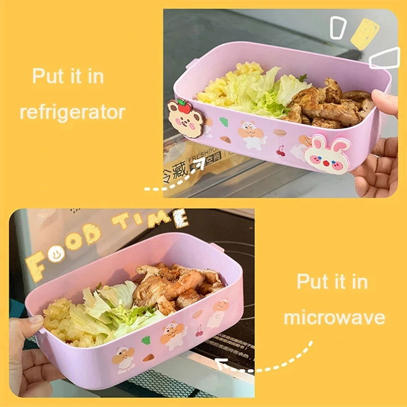 Kawaii Portable Lunch Box For Girls School Kids Plastic Picnic Bento Box Microwave Food Box With Compartments Storage Containers - Slobuy