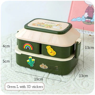 Kawaii Portable Lunch Box For Girls School Kids Plastic Picnic Bento Box Microwave Food Box With Compartments Storage Containers - Slobuy