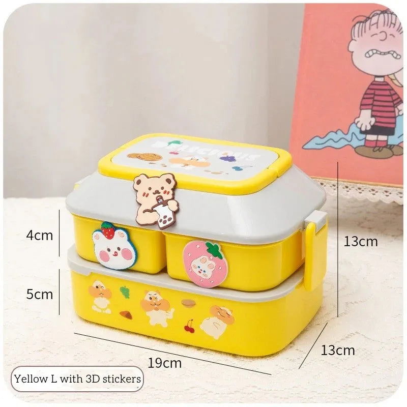 Kawaii Portable Lunch Box For Girls School Kids Plastic Picnic Bento Box Microwave Food Box With Compartments Storage Containers - Slobuy