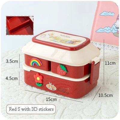 Kawaii Portable Lunch Box For Girls School Kids Plastic Picnic Bento Box Microwave Food Box With Compartments Storage Containers - Slobuy