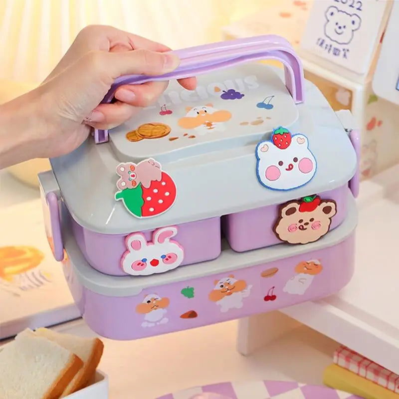 Kawaii Portable Lunch Box For Girls School Kids Plastic Picnic Bento Box Microwave Food Box With Compartments Storage Containers - Slobuy