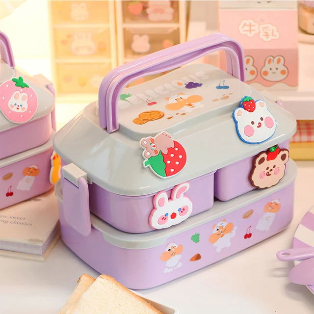 Kawaii Portable Lunch Box For Girls School Kids Plastic Picnic Bento Box Microwave Food Box With Compartments Storage Containers - Slobuy