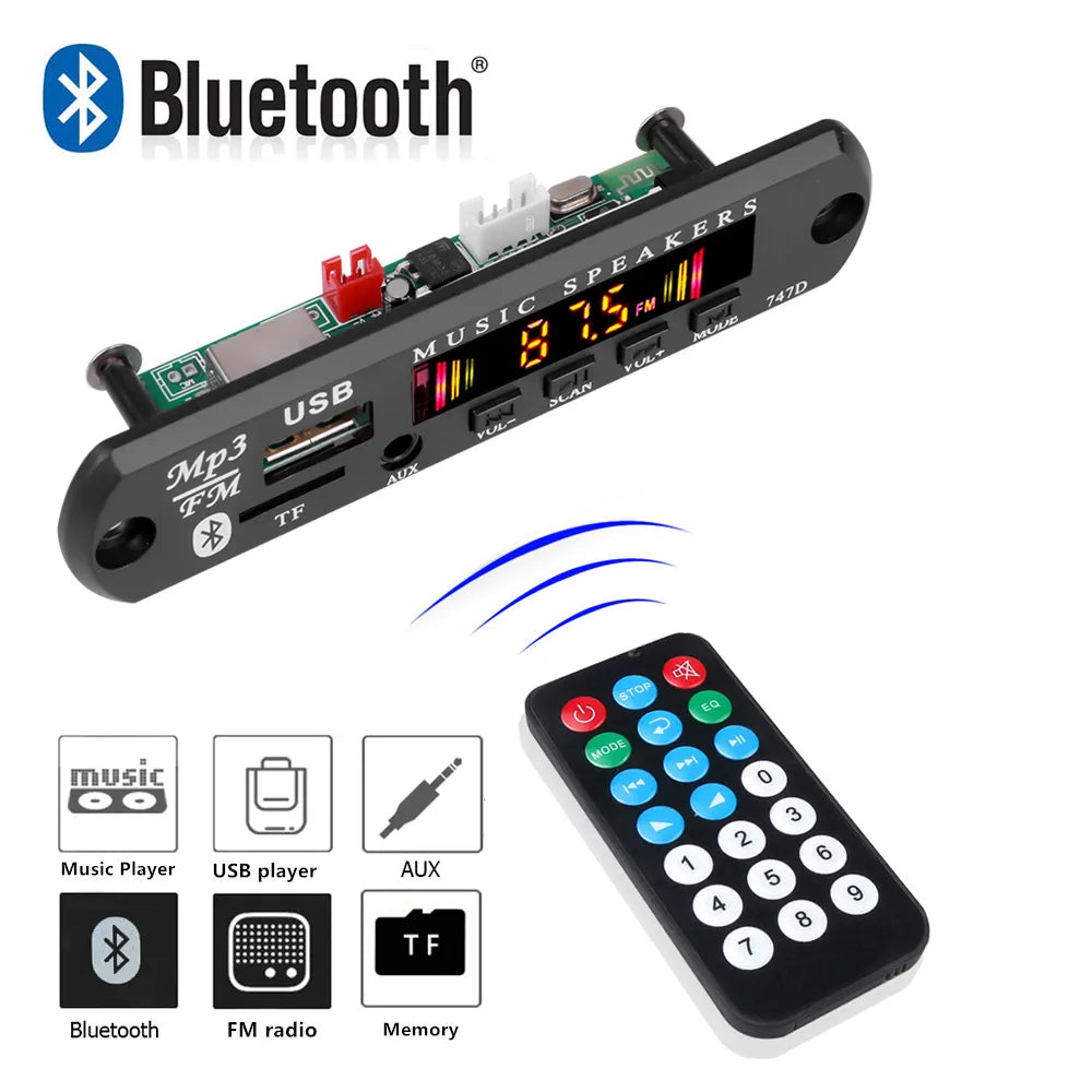 Kebidu Bluetooth 5.0 Car Kit Wireless MP3 Decoder Board Audio 9V-12V WMA Car Music Player Module Lossless Audio USB AUX TF Radio - Slobuy