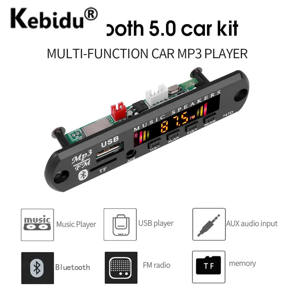 Kebidu Bluetooth 5.0 Car Kit Wireless MP3 Decoder Board Audio 9V-12V WMA Car Music Player Module Lossless Audio USB AUX TF Radio - Slobuy