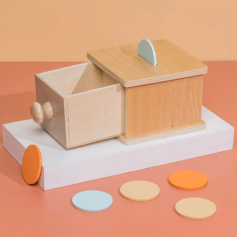 Kid Educational Toy Children Montessori Object Permanence Box Hammer Box Macaron Wooden Toys Coin Ball Textile Drum Drawer Box - Slobuy