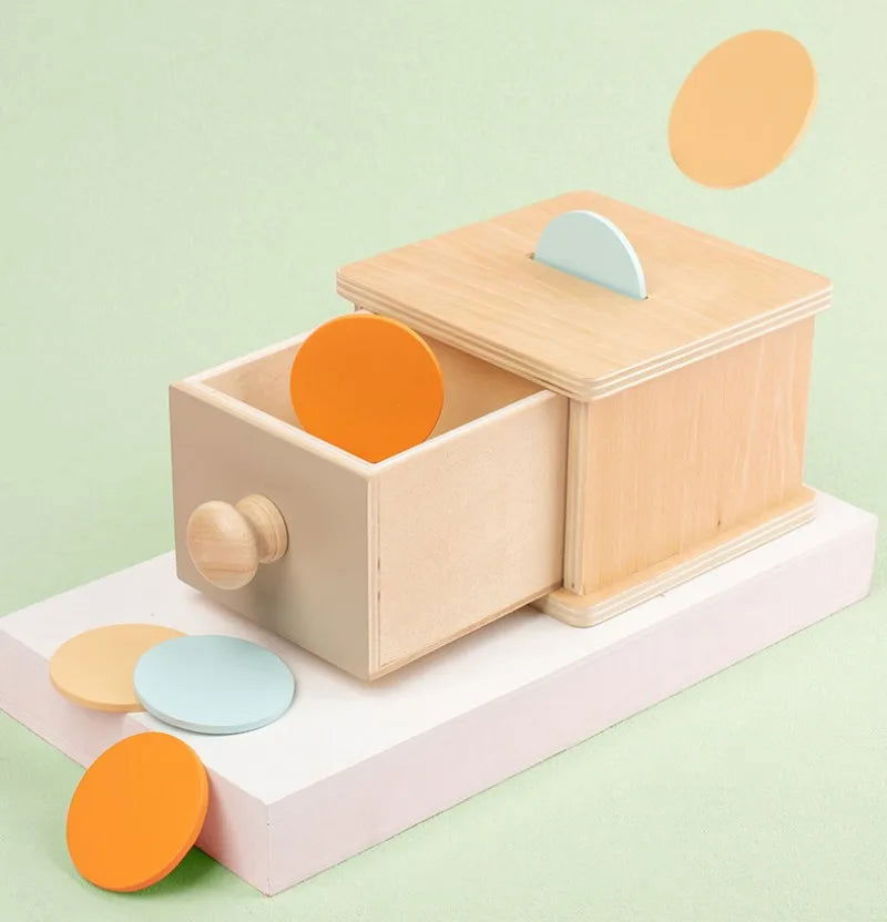 Kid Educational Toy Children Montessori Object Permanence Box Hammer Box Macaron Wooden Toys Coin Ball Textile Drum Drawer Box - Slobuy