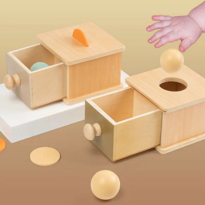 Kid Educational Toy Children Montessori Object Permanence Box Hammer Box Macaron Wooden Toys Coin Ball Textile Drum Drawer Box - Slobuy