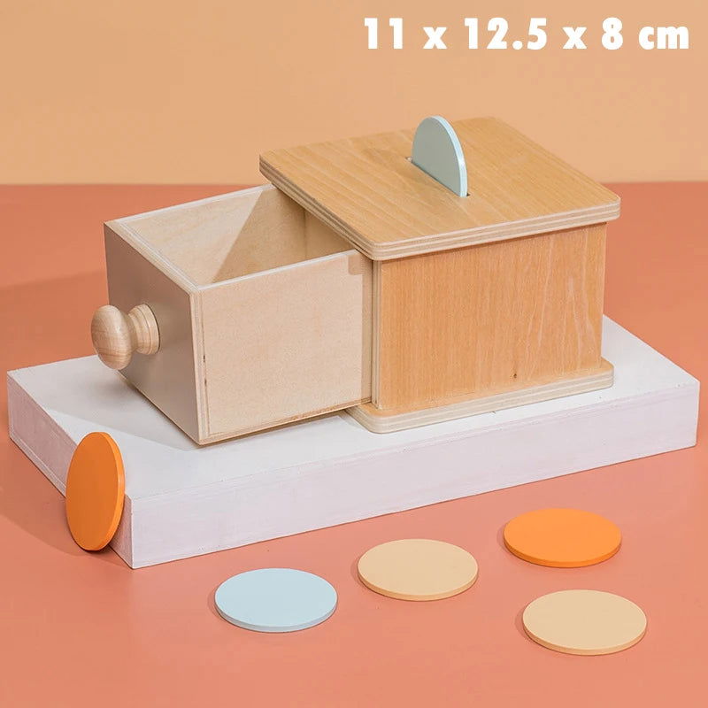 Kid Educational Toy Children Montessori Object Permanence Box Hammer Box Macaron Wooden Toys Coin Ball Textile Drum Drawer Box - Slobuy