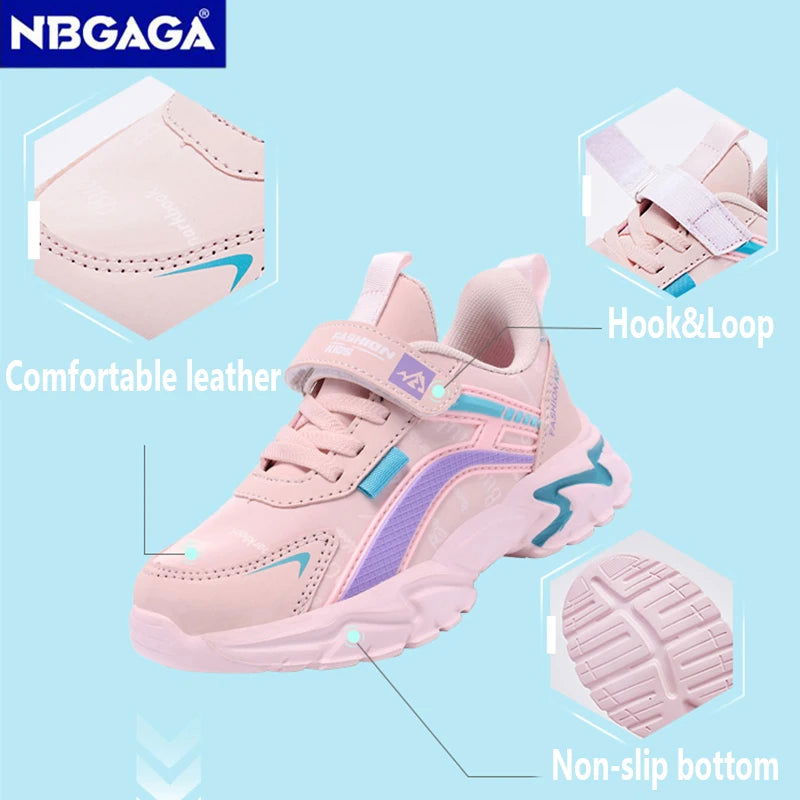 Kids Casual Pink Girls Leather Shoes Fashion For 7-15y Lightweight Running Young Student's Children Sports Girl's Shoe NBGAGA - Slobuy