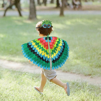 Kids Cosplay Costume Stage Performance Owl Peacock Wings Bird Felt Cape with Mask for Girls Boys Halloween Party Cloak - Slobuy