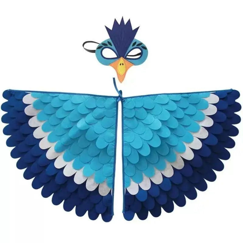 Kids Cosplay Costume Stage Performance Owl Peacock Wings Bird Felt Cape with Mask for Girls Boys Halloween Party Cloak - Slobuy