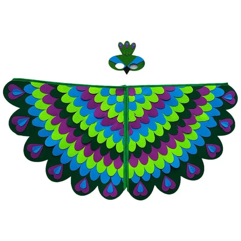 Kids Cosplay Costume Stage Performance Owl Peacock Wings Bird Felt Cape with Mask for Girls Boys Halloween Party Cloak - Slobuy