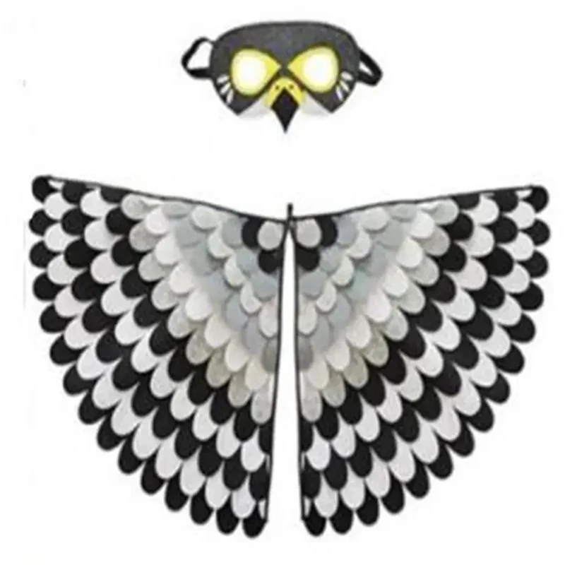 Kids Cosplay Costume Stage Performance Owl Peacock Wings Bird Felt Cape with Mask for Girls Boys Halloween Party Cloak - Slobuy