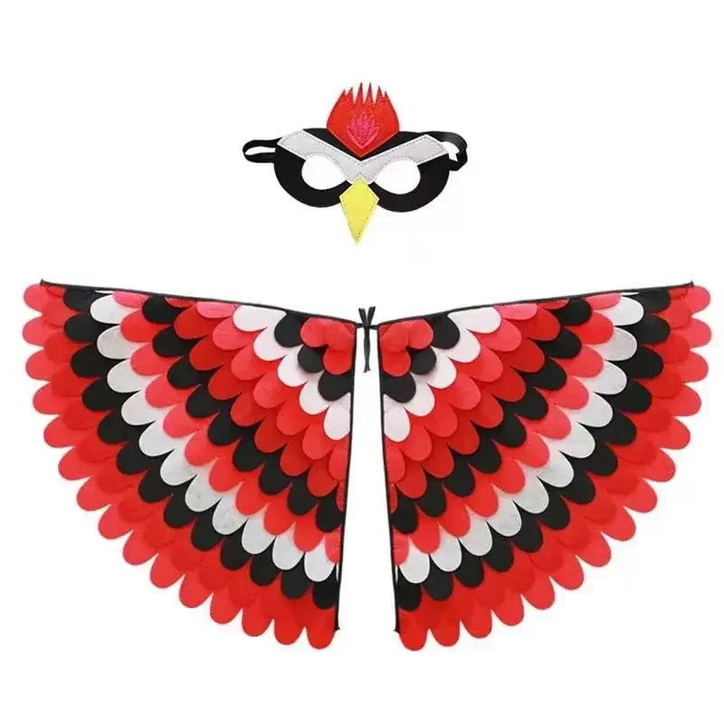 Kids Cosplay Costume Stage Performance Owl Peacock Wings Bird Felt Cape with Mask for Girls Boys Halloween Party Cloak - Slobuy