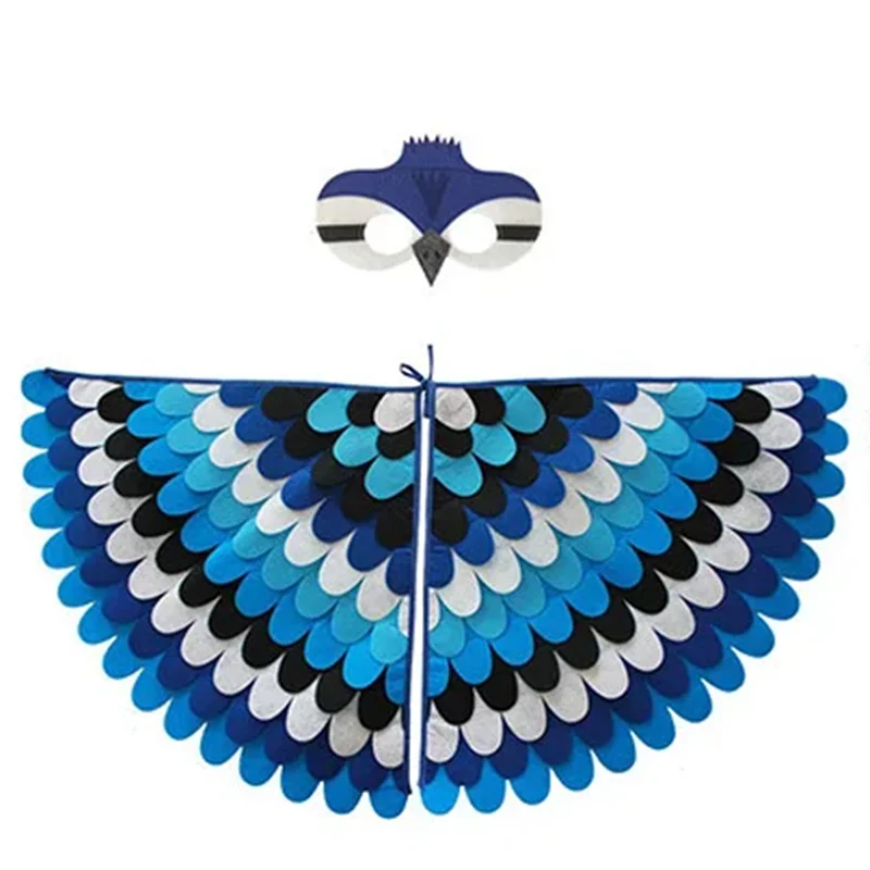 Kids Cosplay Costume Stage Performance Owl Peacock Wings Bird Felt Cape with Mask for Girls Boys Halloween Party Cloak - Slobuy