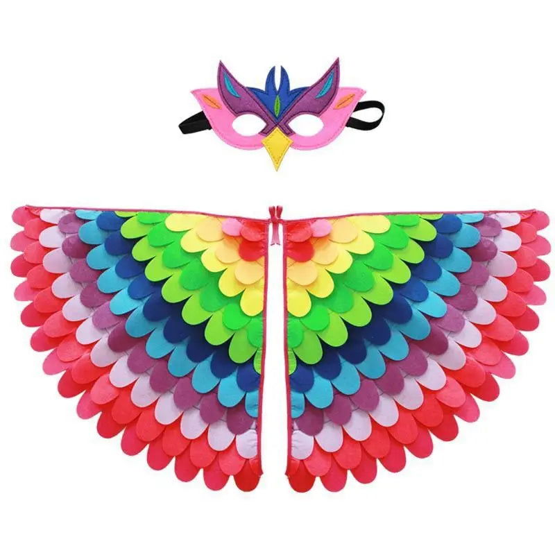 Kids Cosplay Costume Stage Performance Owl Peacock Wings Bird Felt Cape with Mask for Girls Boys Halloween Party Cloak - Slobuy