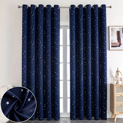 Kids Curtains Blackout With Stars Grommet Top For Bedroom Living Room Window Drapes - Slobuy
