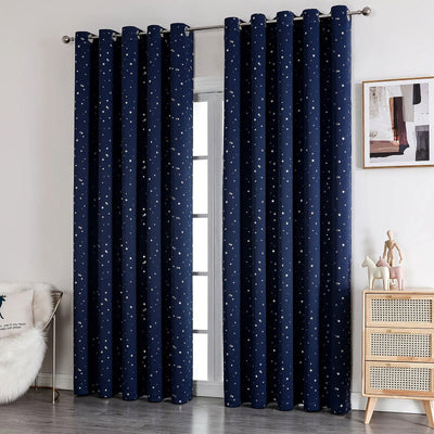 Kids Curtains Blackout With Stars Grommet Top For Bedroom Living Room Window Drapes - Slobuy