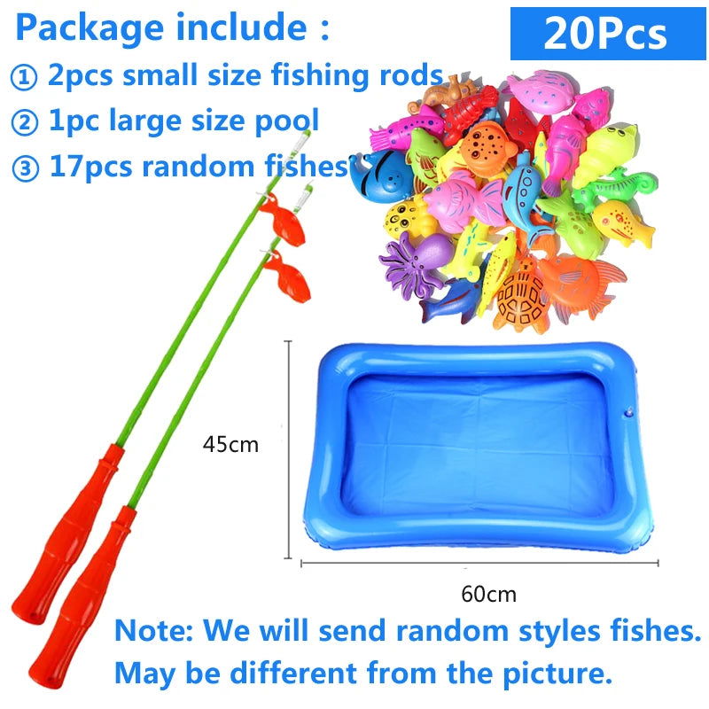 Kids' Fishing Toy Set Play Water Toys for Baby Magnetic Rod and Fish with Inflatable Pool Outdoor Sport Toys for Children - Slobuy