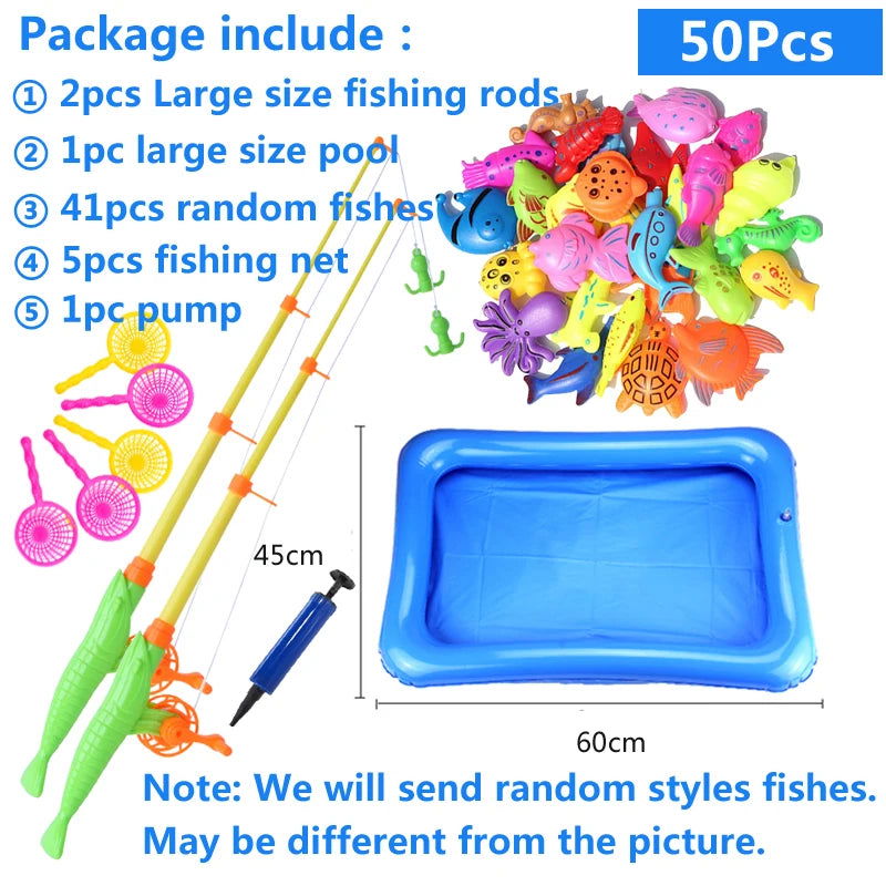 Kids' Fishing Toy Set Play Water Toys for Baby Magnetic Rod and Fish with Inflatable Pool Outdoor Sport Toys for Children - Slobuy