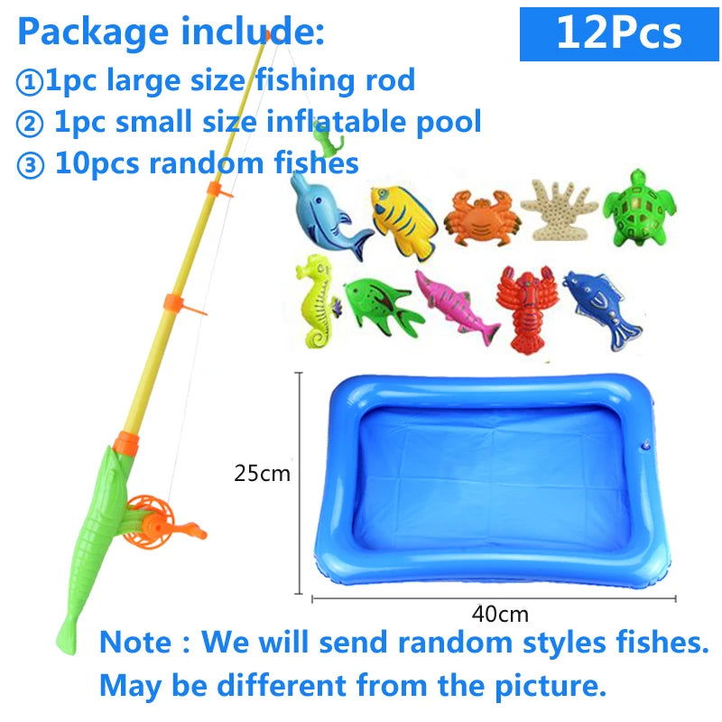 Kids' Fishing Toy Set Play Water Toys for Baby Magnetic Rod and Fish with Inflatable Pool Outdoor Sport Toys for Children - Slobuy