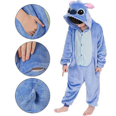 Kids Lilo Stitch Cosplay Costumes Jumpsuit Kigurumi Pajamas Stitch Cute Child Hooded Sleepwear Halloween Boys Girls Clothes - Slobuy