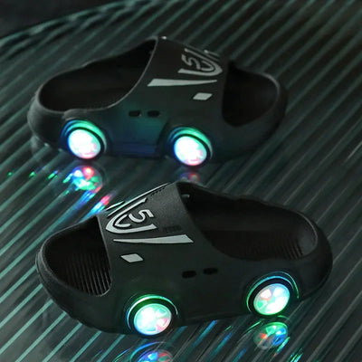 Kids Luminous Slippers Summer Indoor Cartoon Car Girls Shoes Soft Anti-slip Boy Beach Shoes Fashion Outdoor Children LED Slipper - Slobuy
