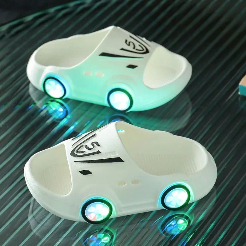 Kids Luminous Slippers Summer Indoor Cartoon Car Girls Shoes Soft Anti-slip Boy Beach Shoes Fashion Outdoor Children LED Slipper - Slobuy