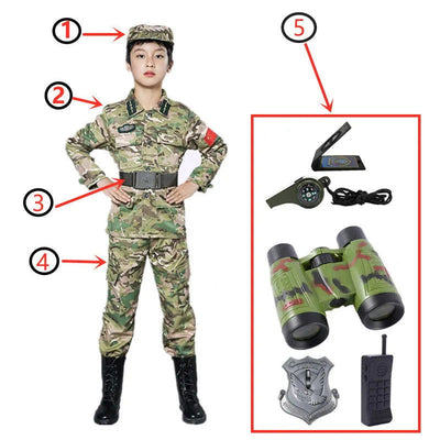 Kids Soldier Costume for Kid Party Army Costume camouflage Costumes for Boys Jungle Field Sniper Set with Pistol Compass Whistle - Slobuy