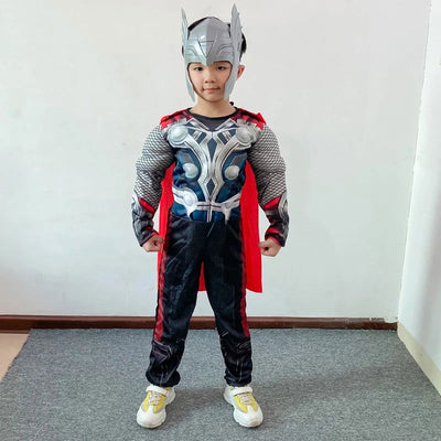 Kids Thor Muscle Costume Superhero Thor Cosplay Muscle Costume Jumpsuit Mask Hammer Halloween Carnival Clothes for Children - Slobuy