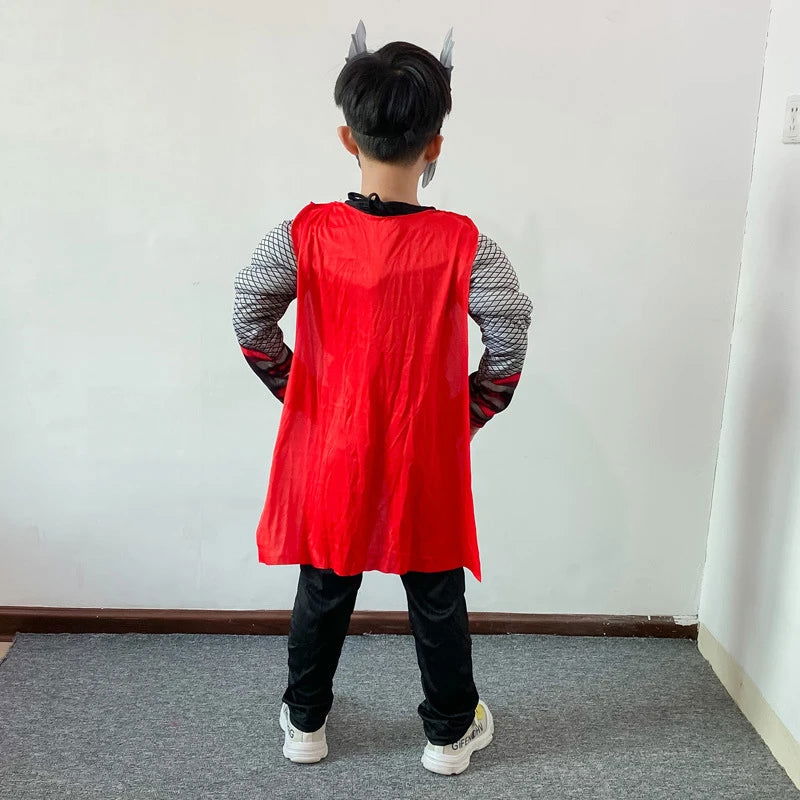 Kids Thor Muscle Costume Superhero Thor Cosplay Muscle Costume Jumpsuit Mask Hammer Halloween Carnival Clothes for Children - Slobuy