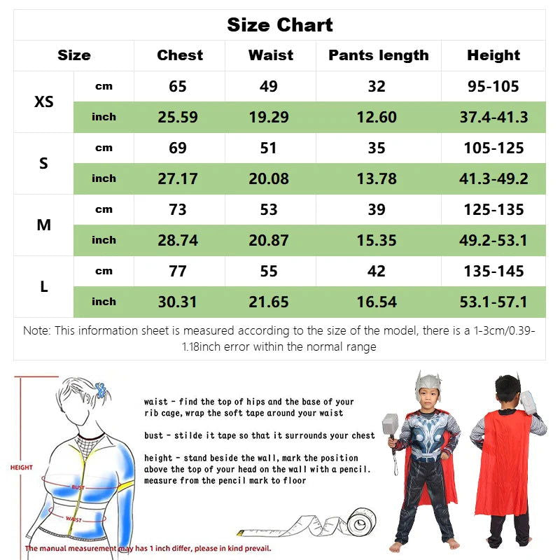Kids Thor Muscle Costume Superhero Thor Cosplay Muscle Costume Jumpsuit Mask Hammer Halloween Carnival Clothes for Children - Slobuy