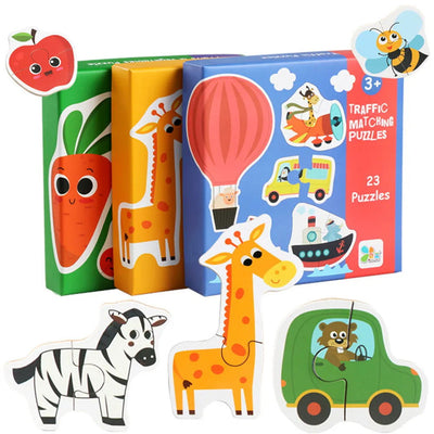 Kids Wooden Jigsaw Matching Puzzle Game Baby Early Learning Cognition Animal Fruit Traffic Educational Toys for Children Gifts - Slobuy