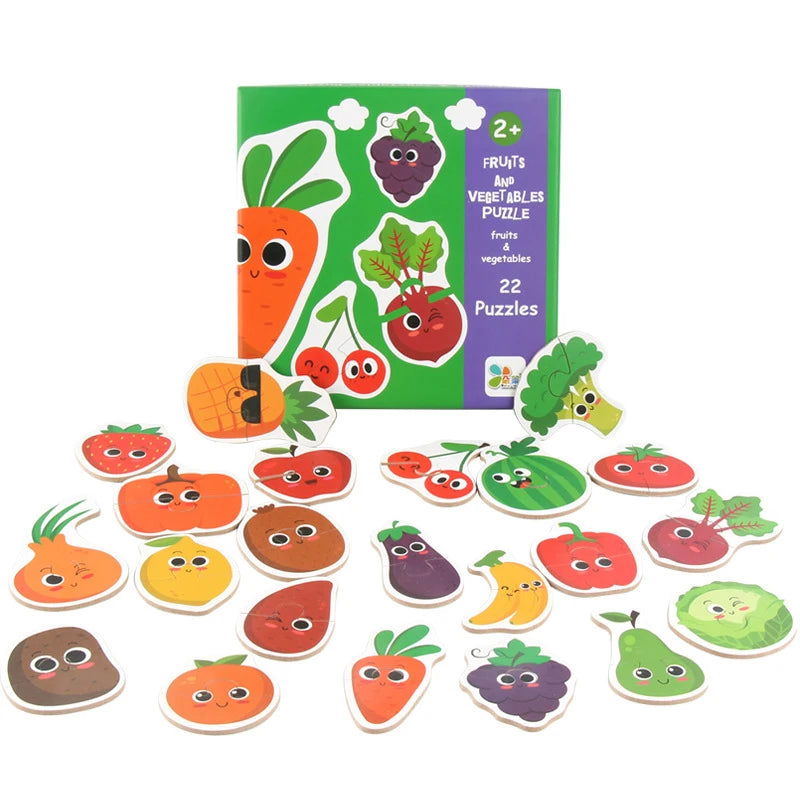 Kids Wooden Jigsaw Matching Puzzle Game Baby Early Learning Cognition Animal Fruit Traffic Educational Toys for Children Gifts - Slobuy