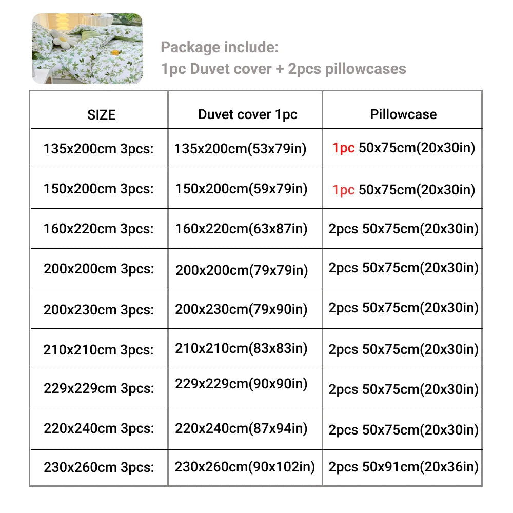 2/3pcs Set Green Flower Print Duvet Cover with Pillow Case Nordic Comforter Bedding Set Quilt Cover Queen/King Double  Bed - Slobuy