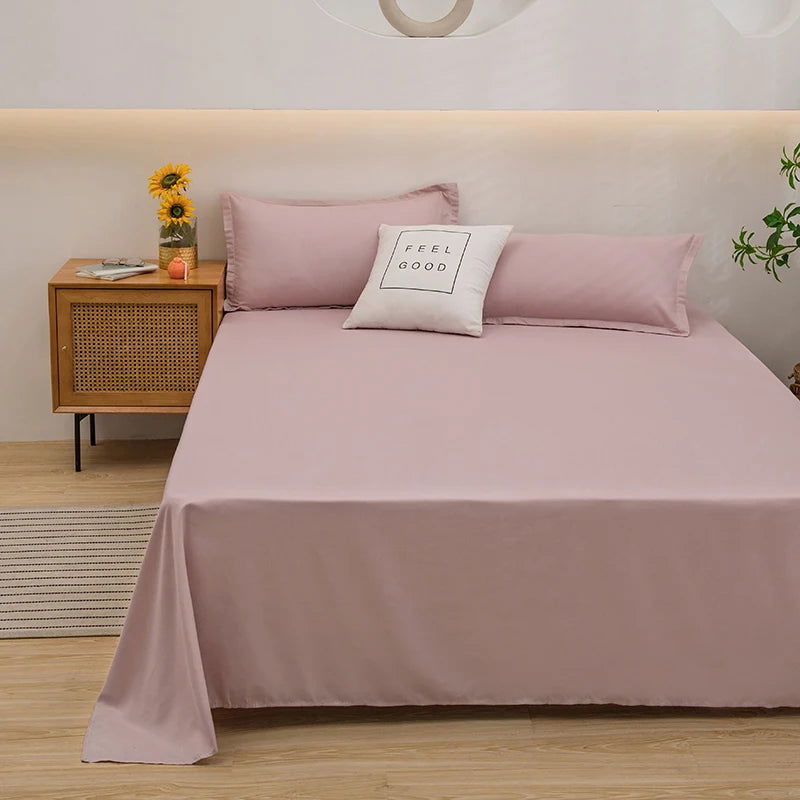 1 pc Bed Flat Sheet for Double Bed Plain Solid Color Top Sheets Single/Queen/King Flat Bedsheets Soft Home Bed Linen Sheets - Slobuy