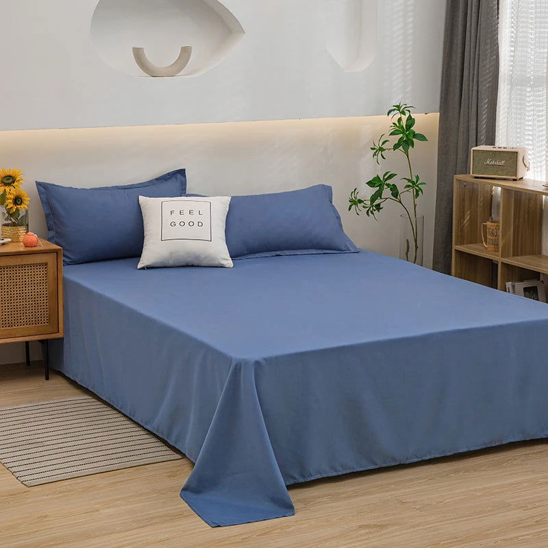 1 pc Bed Flat Sheet for Double Bed Plain Solid Color Top Sheets Single/Queen/King Flat Bedsheets Soft Home Bed Linen Sheets - Slobuy