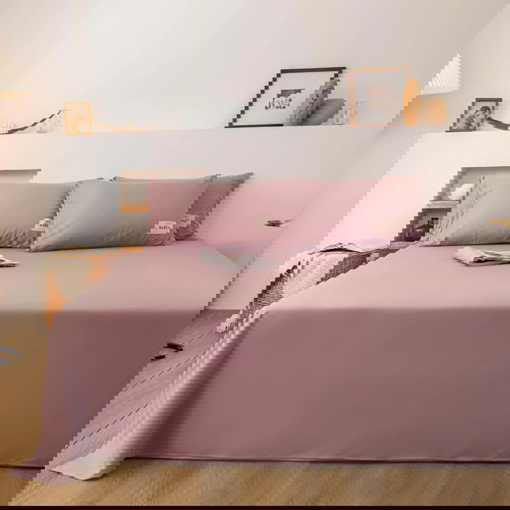 1 pc Bed Flat Sheet for Double Bed Plain Solid Color Top Sheets Single/Queen/King Flat Bedsheets Soft Home Bed Linen Sheets - Slobuy