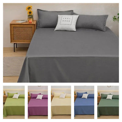 1 pc Bed Flat Sheet for Double Bed Plain Solid Color Top Sheets Single/Queen/King Flat Bedsheets Soft Home Bed Linen Sheets - Slobuy