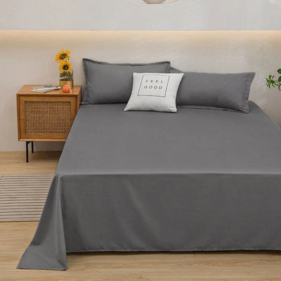 1 pc Bed Flat Sheet for Double Bed Plain Solid Color Top Sheets Single/Queen/King Flat Bedsheets Soft Home Bed Linen Sheets - Slobuy
