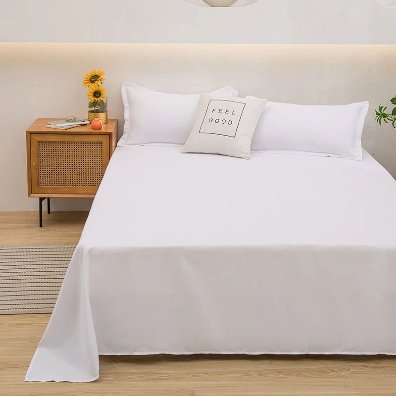 1 pc Bed Flat Sheet for Double Bed Plain Solid Color Top Sheets Single/Queen/King Flat Bedsheets Soft Home Bed Linen Sheets - Slobuy