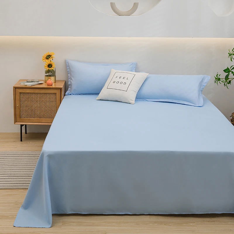 1 pc Bed Flat Sheet for Double Bed Plain Solid Color Top Sheets Single/Queen/King Flat Bedsheets Soft Home Bed Linen Sheets - Slobuy