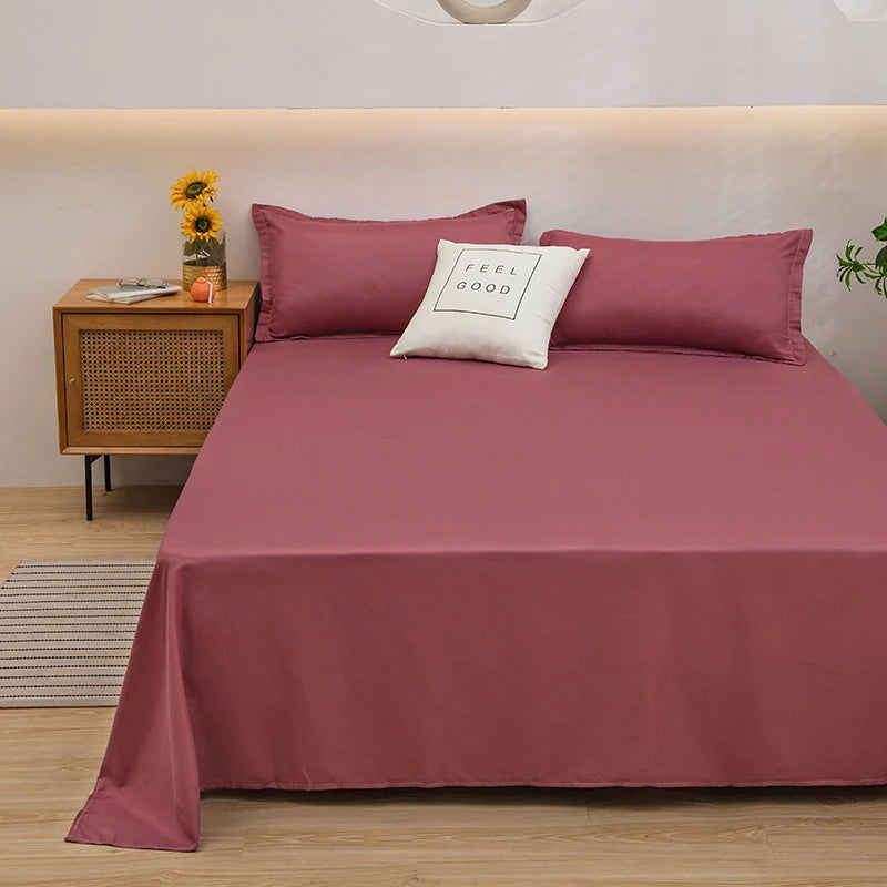 1 pc Bed Flat Sheet for Double Bed Plain Solid Color Top Sheets Single/Queen/King Flat Bedsheets Soft Home Bed Linen Sheets - Slobuy
