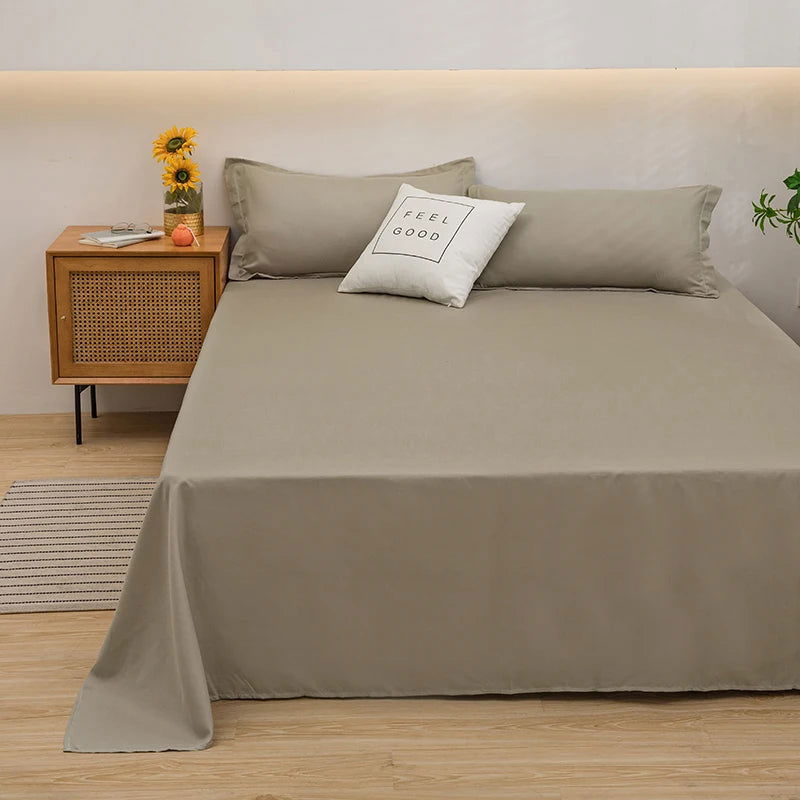1 pc Bed Flat Sheet for Double Bed Plain Solid Color Top Sheets Single/Queen/King Flat Bedsheets Soft Home Bed Linen Sheets - Slobuy