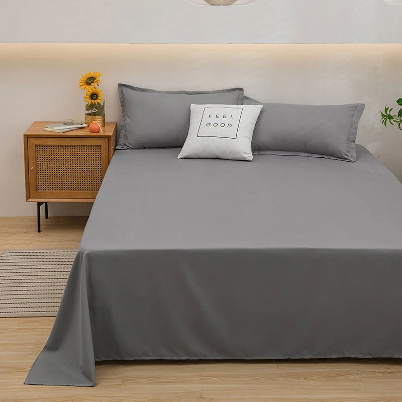 1 pc Bed Flat Sheet for Double Bed Plain Solid Color Top Sheets Single/Queen/King Flat Bedsheets Soft Home Bed Linen Sheets - Slobuy