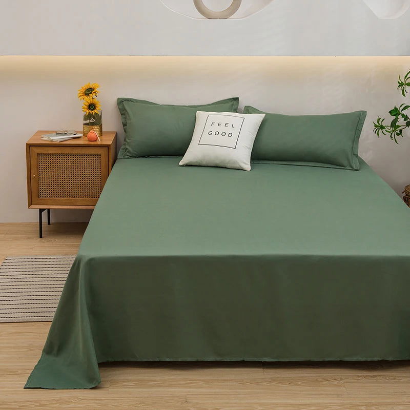1 pc Bed Flat Sheet for Double Bed Plain Solid Color Top Sheets Single/Queen/King Flat Bedsheets Soft Home Bed Linen Sheets - Slobuy