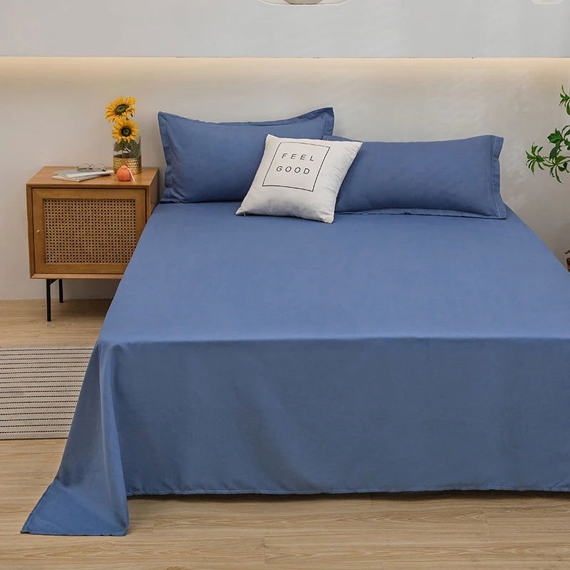 1 pc Bed Flat Sheet for Double Bed Plain Solid Color Top Sheets Single/Queen/King Flat Bedsheets Soft Home Bed Linen Sheets - Slobuy