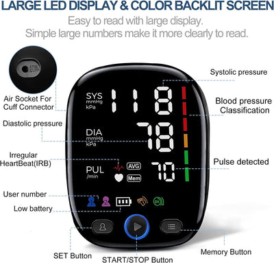 Kingclinic Blood Pressure Monitor Upper Arm Automatic BP Cuff Machine with LED Display for Home Use Health Care - Slobuy