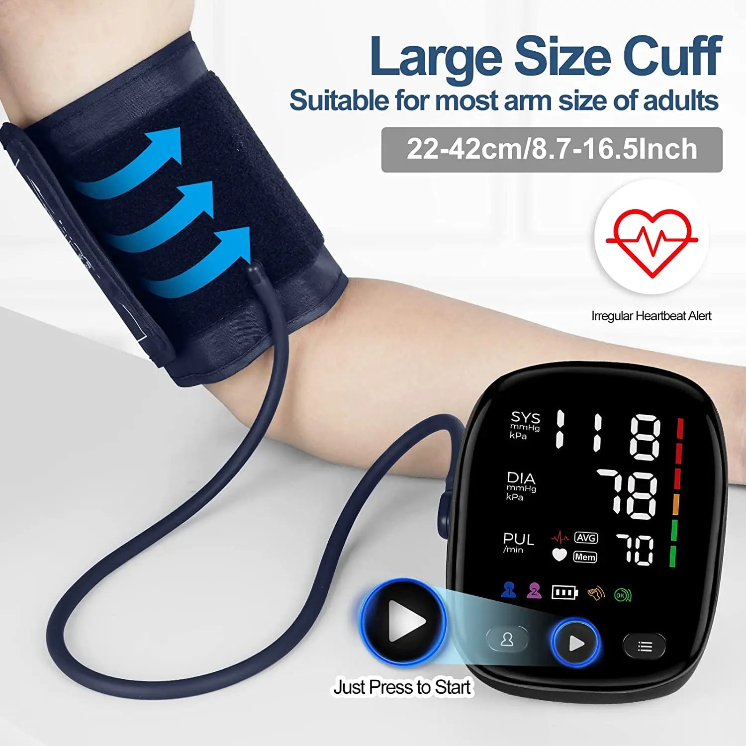 Kingclinic Blood Pressure Monitor Upper Arm Automatic BP Cuff Machine with LED Display for Home Use Health Care - Slobuy
